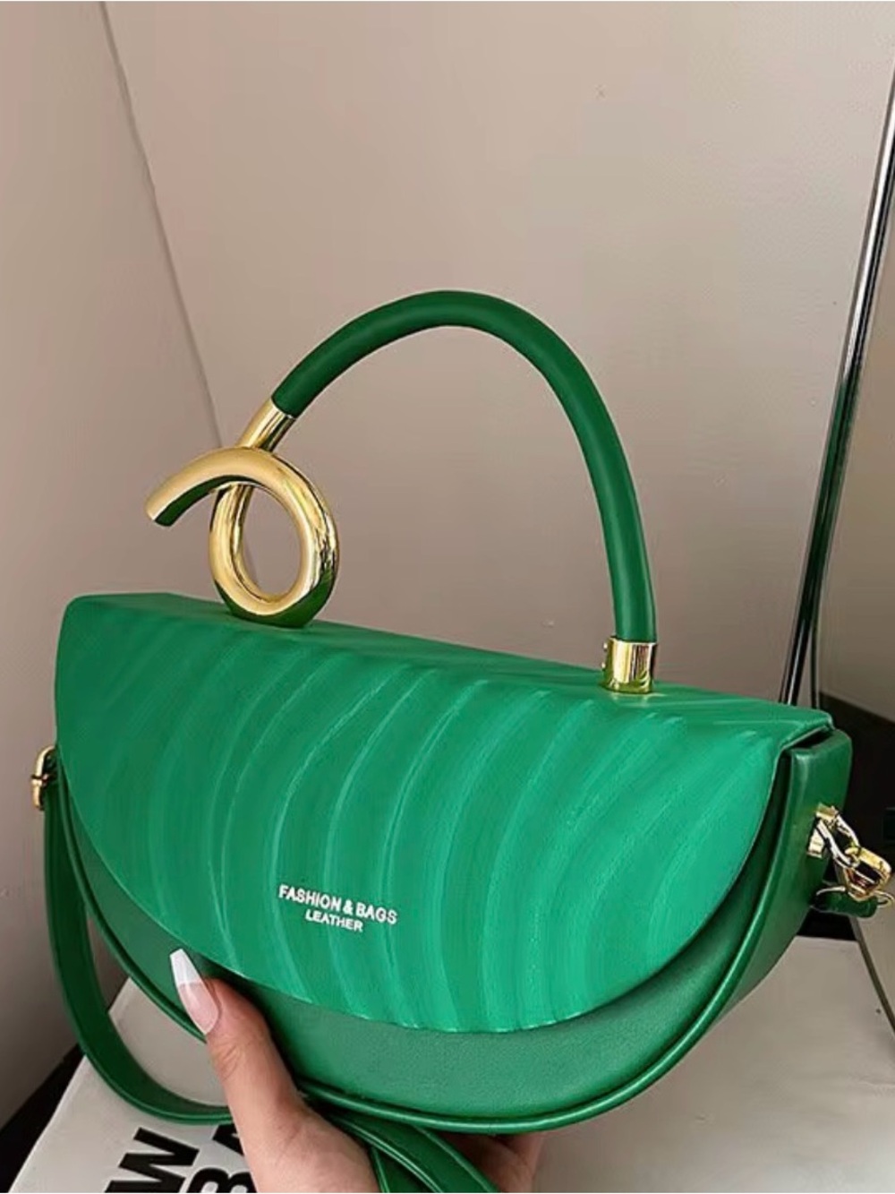 Leather Green Top-Handle Crossbody Bag